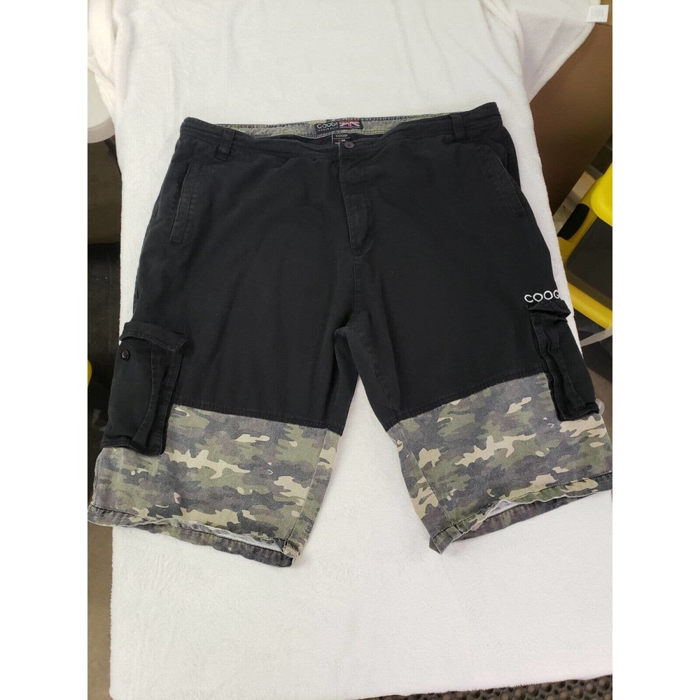 Coogi Mens Black Camouflauge Cargo Shorts Size W50 Drawstring 100% Cotton